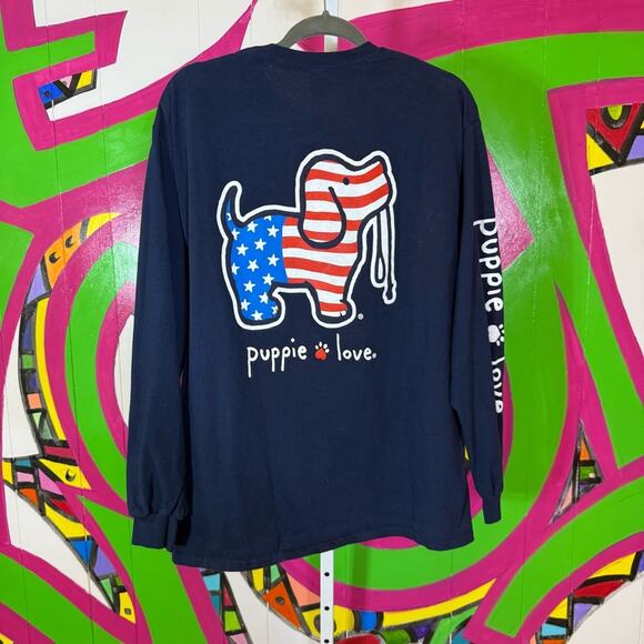 Gildan, Puppie Love Rescue, Blue Long Sleeve Tee Classic Crew Neck. Size Large. - Picture 6 of 6